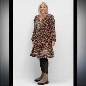 Aproductz Women's Autumn boho Peasant Floral Tie Front Midi dress Size 14